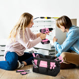 POPULO Pink Tool Kit 236-Piece with Cordless 20V 2000mAh Power Drill Driver, Lady's Basic Home Tool Set with 12-Inch Pink Tool Bag, Electric Drill populo