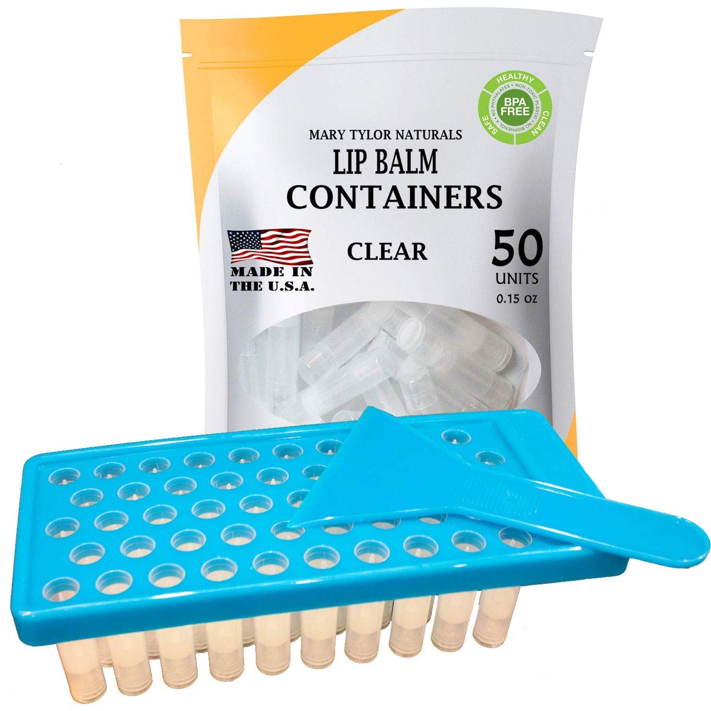 Lip Balm Container Tray Kit with Fill Tray and Spatula, BPA Free, Made in the USA, Includes 50 Clear Containers with Caps (0.15 oz each) by Mary - WoodArtSupply