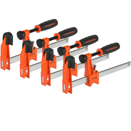 Jorgensen 6 inch Bar Clamp Set, 4 Pack Steel F Clamp Light Duty, 300 lbs Load Limited, for Woodworking, Metalworking, DIY Jorgensen