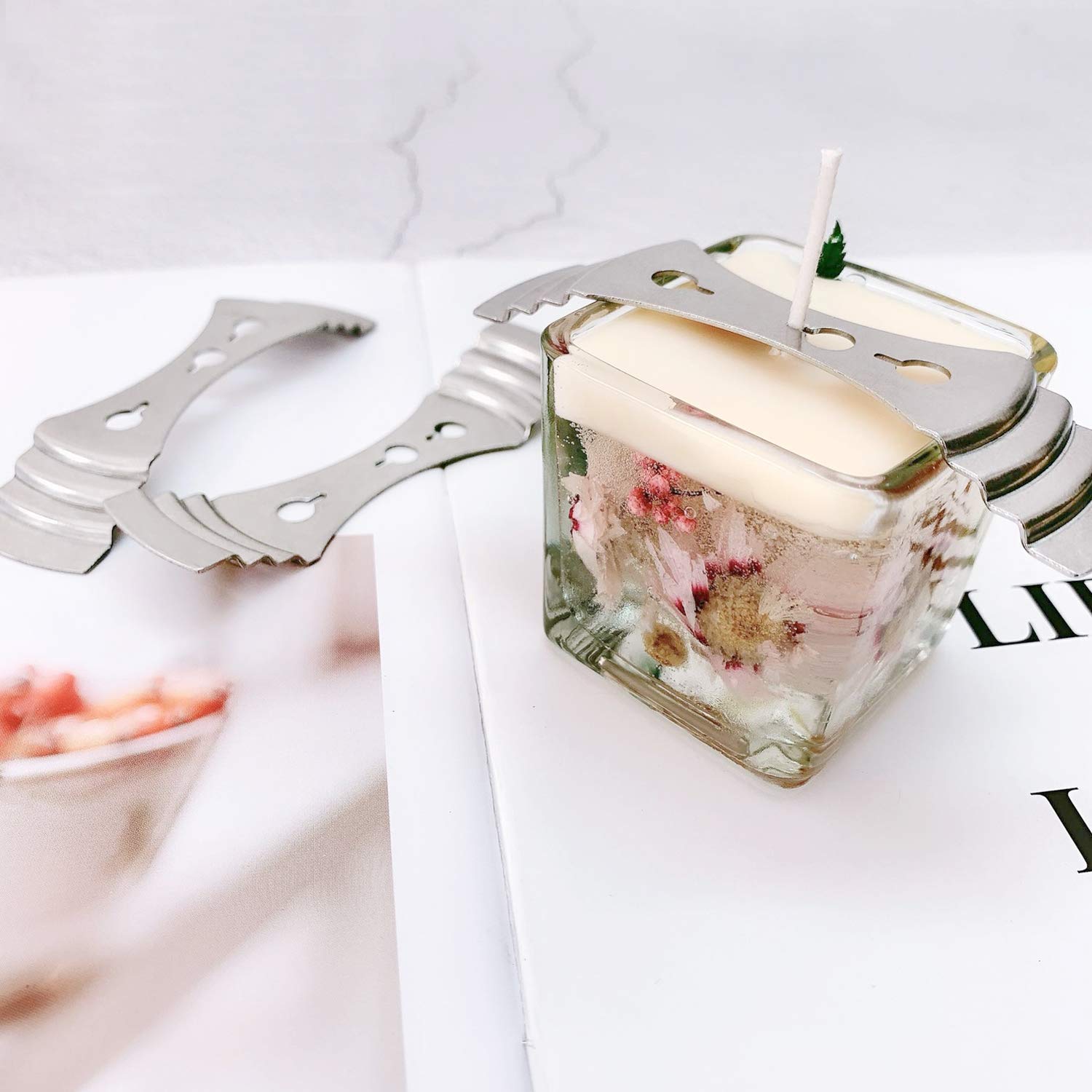 DINGPAI 20pcs Metal Candle Wick Centering Devices, Silver Stainless Steel Candle Wick Holder for Candle Making DINGPAI