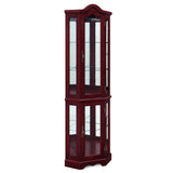 BELLEZE Lighted Corner Display Curved Top Curio Cabinet Wooden Shelving Unit with Tempered Glass Door, Bar and Liquor Storage Area with 5 Shelves - BELLEZE