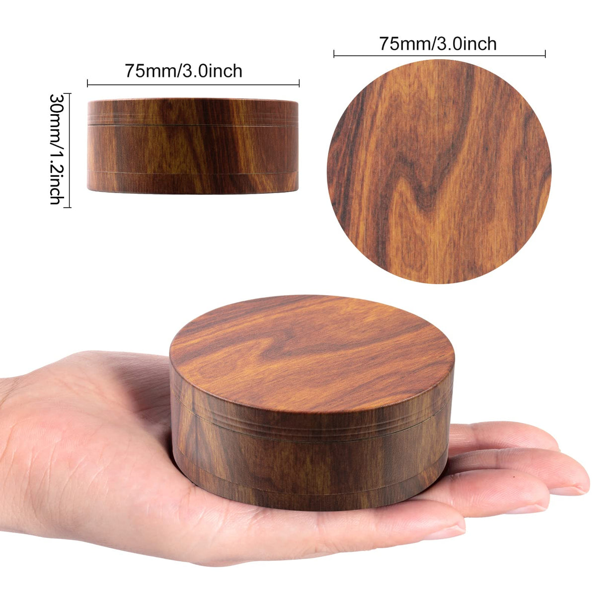 KINGTOP 3 Inch Large Spice Grinder, Zinc Alloy Mills (Wood Grain Brown) KINGTOP