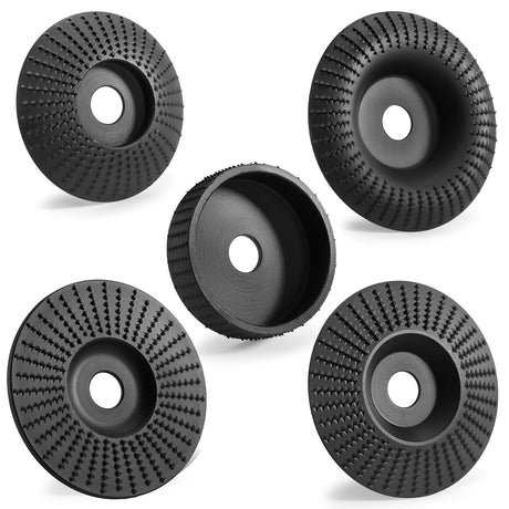 Hedume Set of 5 Angle Grinder Wood Carving Disc for 4" or 4 1/2" Attachments with 5/8 inch Arbor, Stump Tool Grinding Wheel Shaping, Wood Shaping Hedume
