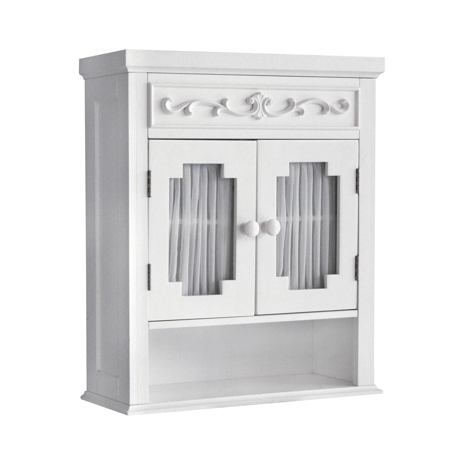 Elegant Home Fashions Lisbon Removable Wooden Wall Cabinet with Drapery-Lined Doors, White Teamson Home