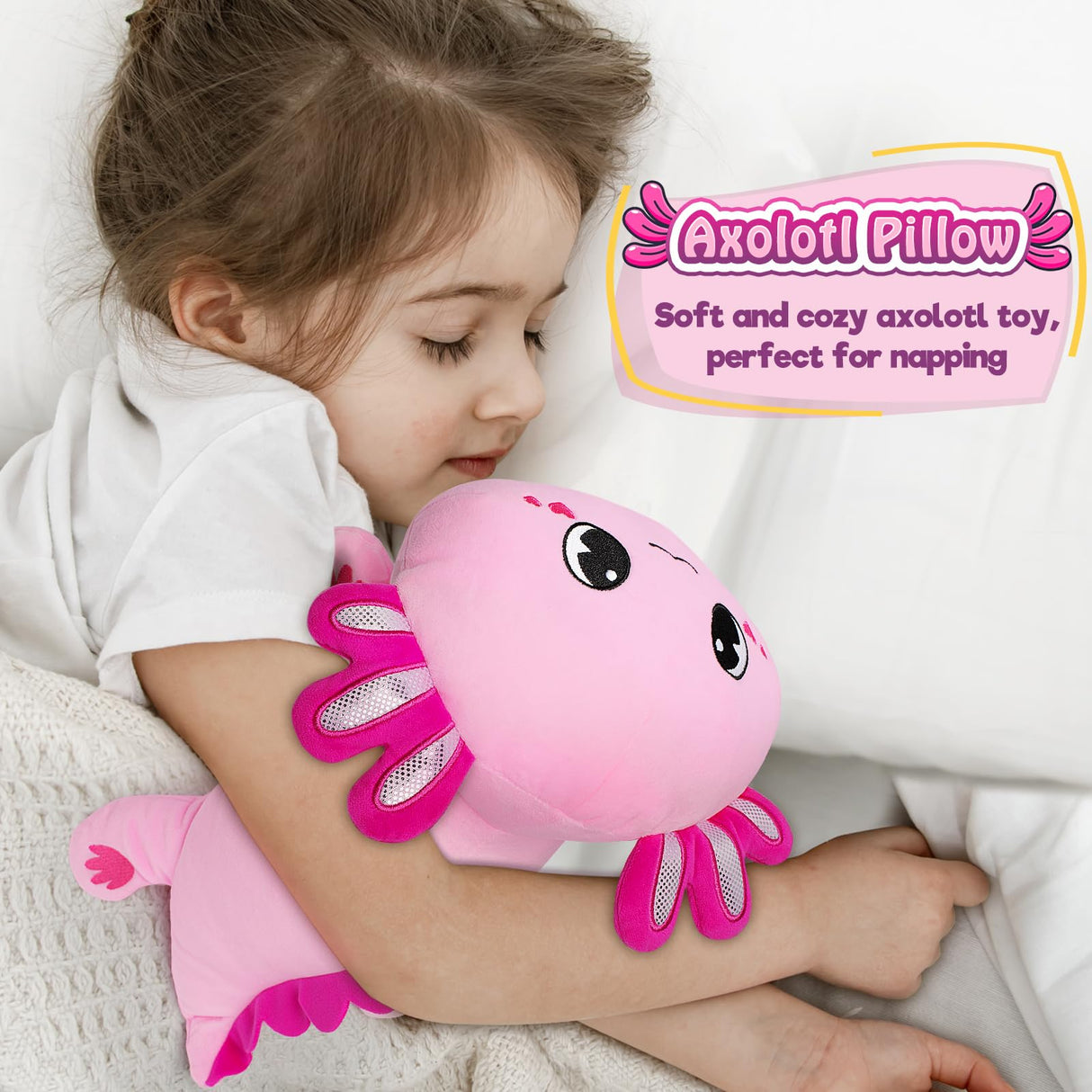 Officygnet Axolotl Plush, 13" Soft Stuffed Animal Plush Toy, Cute Axolotl Plush Pillow, Kawaii Plushies Dolls for Kids, Pink Axolotl Gift for Girls Officygnet