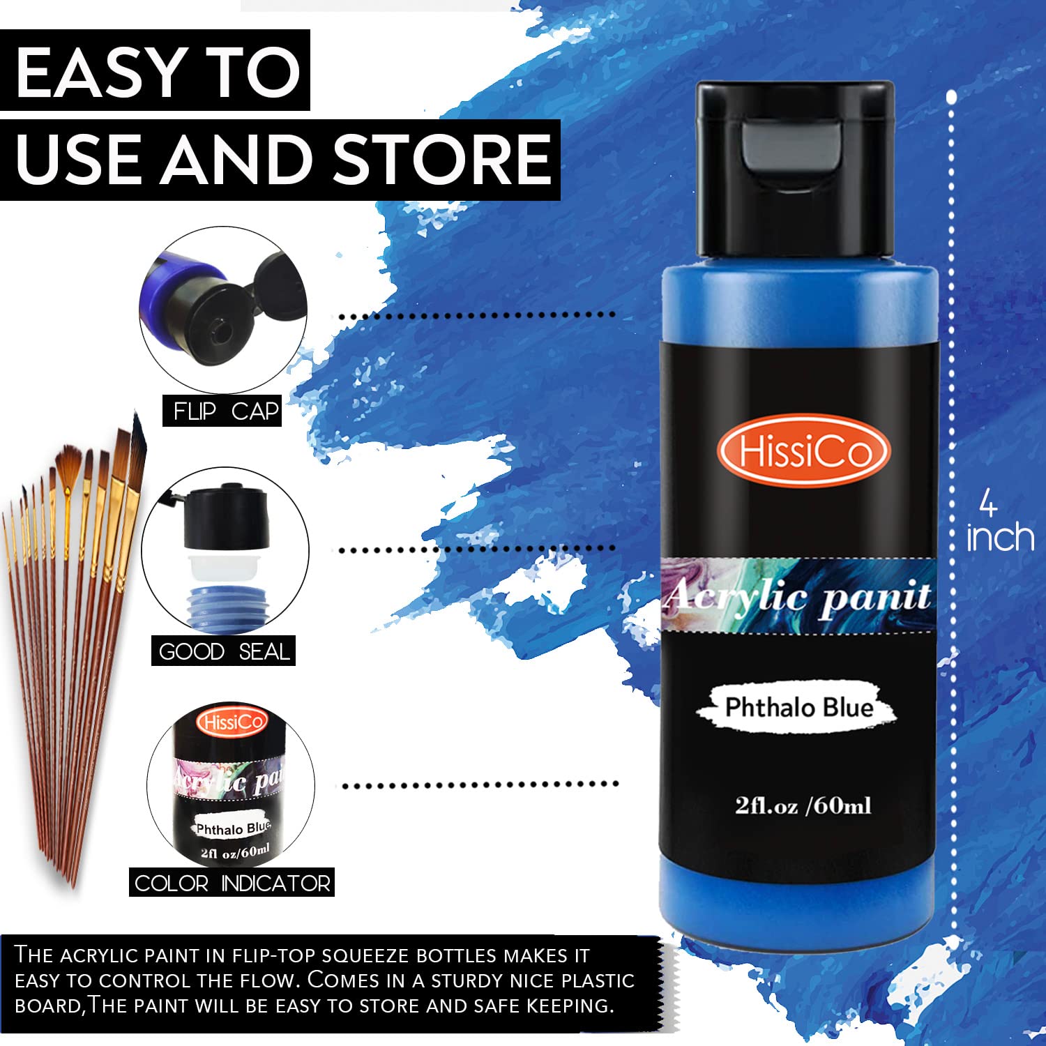 Acrylic Paint Set of 36 Colors 2fl oz 60ml Bottles,Non Toxic 36 Colors Acrylic Paint No Fading Rich Pigment for Kids Adults Artists Canvas Crafts HissiCo