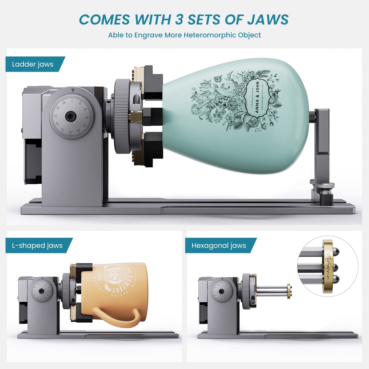 ATOMSTACK R1 Laser Roller - 3 in 1 Laser Rotary with Risers, Multi-Function Engraving Module for Laser Engraver, Jaw Chuck Rotary for Engraving - WoodArtSupply