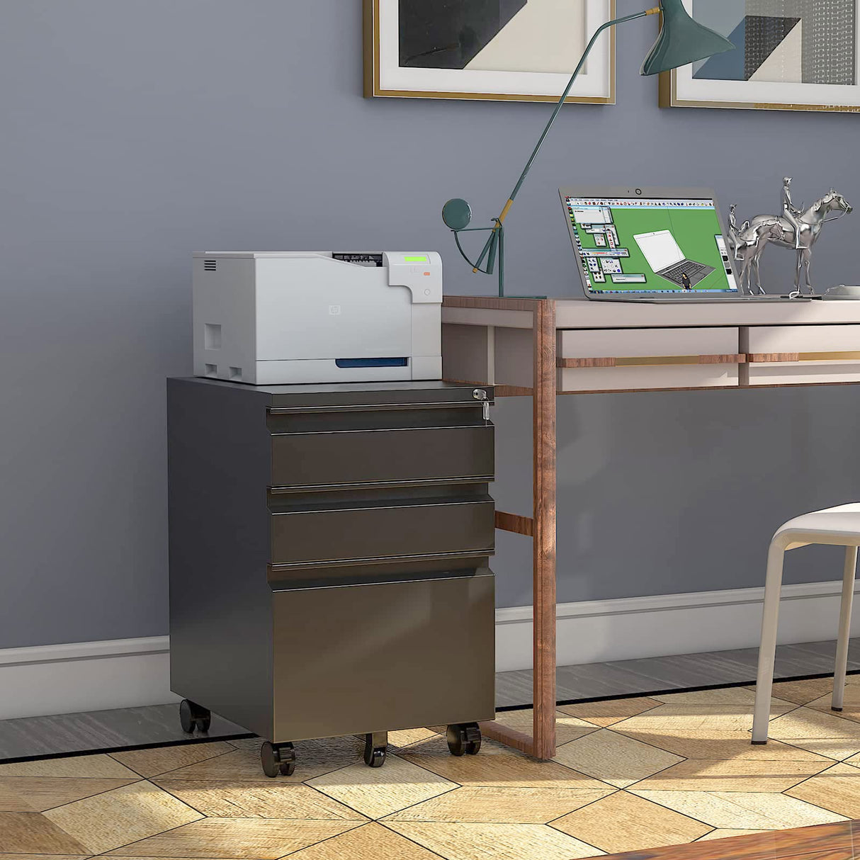 SISESOL 3 Drawer File Cabinet with Lock, Under Desk Metal Filing Cabinet for Home Office,Lockable Rolling File Cabinet with 2 Keys for SISESOL