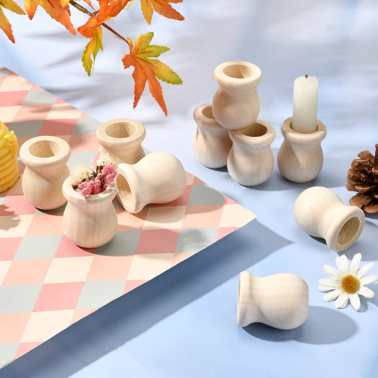 GORGECRAFT 1.5 Inch 10pcs Unfinished Wood Candle Cups Blank Candle Holders Wooden Candlesticks 4/5 Inch Hole Classics Flower Container for Hand GORGECRAFT