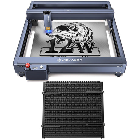 WIZMAKER Laser Engraver, 12W Output Powerful Laser Cutter DIY Laser Engraving Machine + WIZMAKER Upgraded Honeycomb Laser Bed, Spliceable Laser WIZMAKER