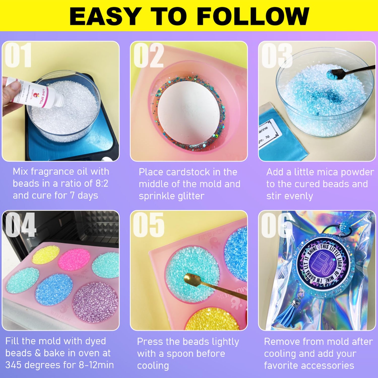 MUBYOK M436 Car Freshies Supplies Starter Kit,DIY Freshie Making kit with 1LB Unscented Aroma Beads,3 inch Circle Freshies Silicone Molds,4 OZ MUBYOK