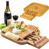 Picnic at Ascot Personalized Monogrammed Engraved Bamboo Cutting Board for Cheese & Charcuterie with Knife Set & Cheese Markers- Designed & Quality Picnic at Ascot