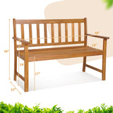 Tangkula Natural Acacia Wood 2-Person Garden Bench with Backrest and Armrests Tangkula
