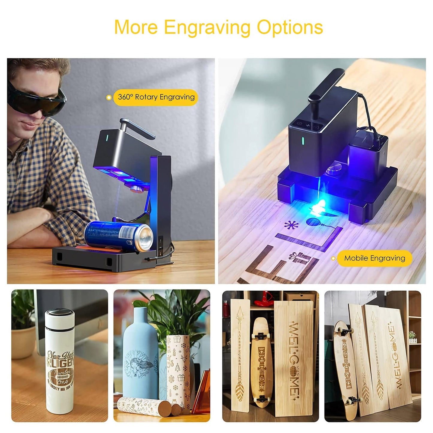 LaserPecker 2 Laser Engraver, Laser Engraving Machine with Roller Portable Laser Engraver Cutter Compact Desktop Handheld Laser Etching Machine for - WoodArtSupply