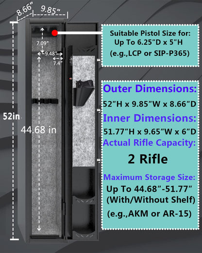 KAER Gun Safes Rifle Digital Quick Access Firearm Safe with 180-Degree Full Access Door and Removable Shelf for 2 Home Rifles with Pistols Rack - WoodArtSupply