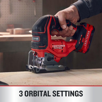 CRAFTSMAN V20 RP Cordless Jig Saw, 3 Orbital Settings, Up to 3,200 SPM, Variable Speed Keyless, Bare Tool Only (CMCS650B) - WoodArtSupply