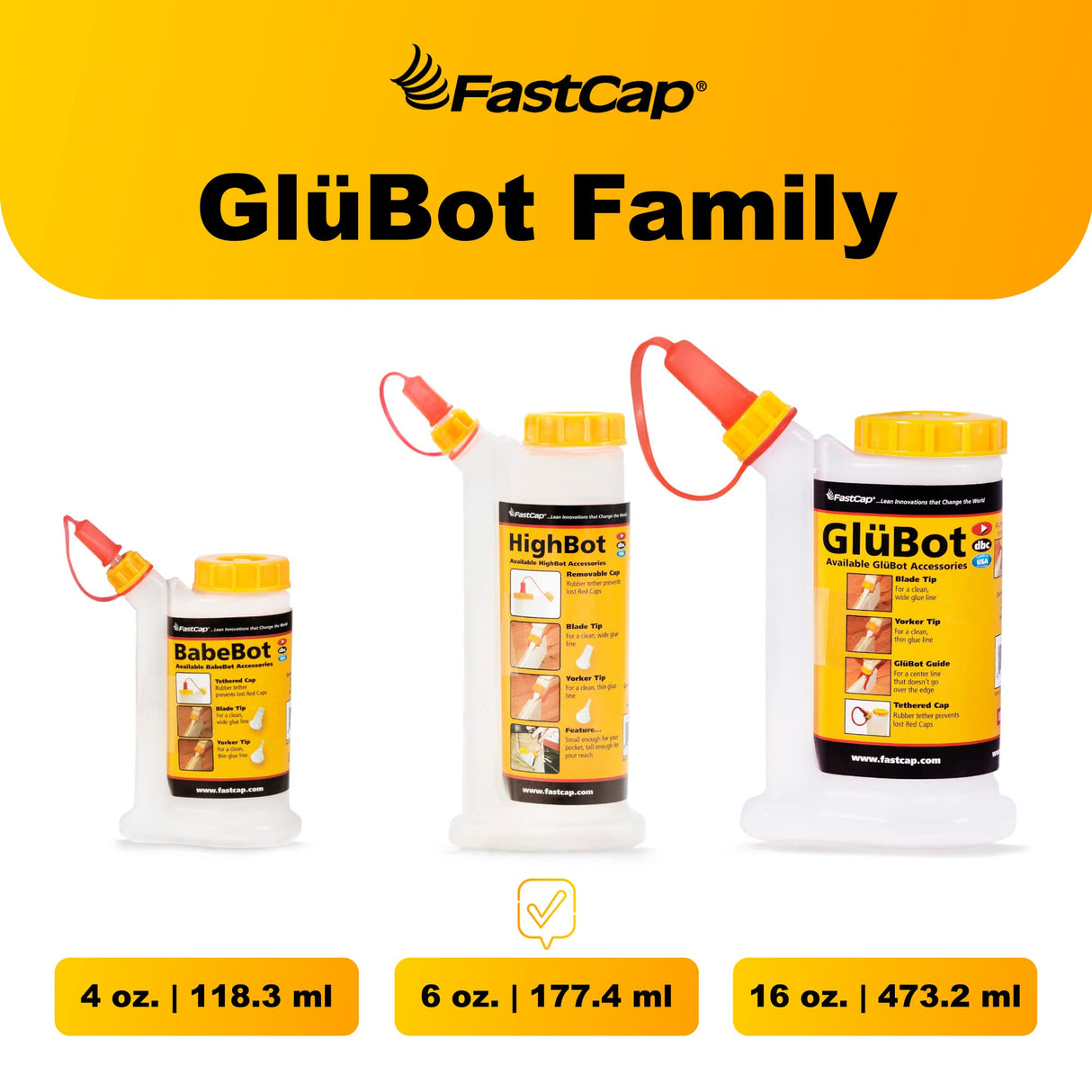 FastCap 6oz Glue Bottle, with 2-Chamber No-Drip System. Each Bottle Comes with 2 Replaceable Tips. FastCap