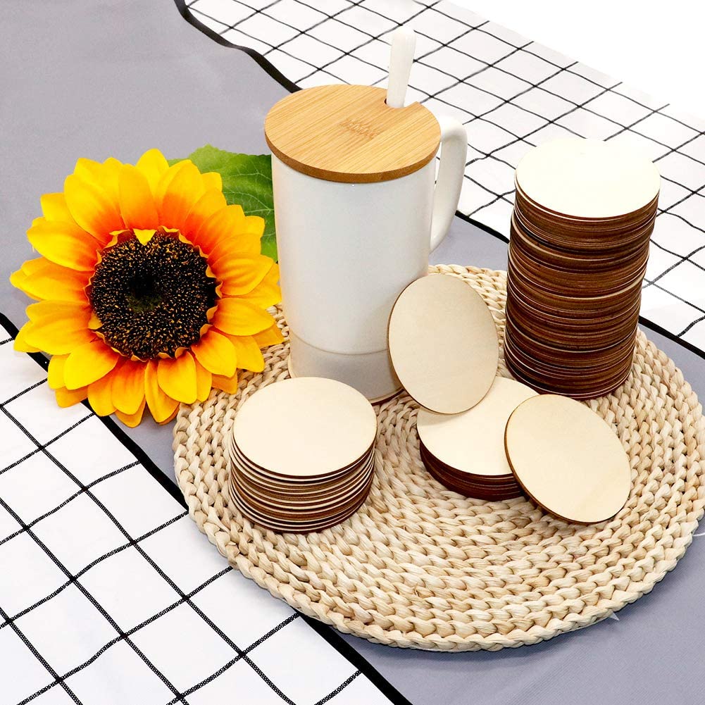 80pcs Unfinished Wood Circle 3 Inch Wooden Circles for Crafts for Wooden Coasters, DIY Crafts and Home Decoration Blank Wood Slices Children and ingsi