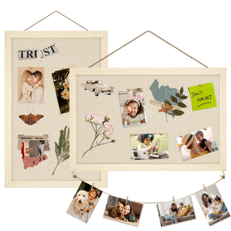 Egofine Cork Board Bulletin Board with Linen, 16x11 Wood Frame Pin Board Wall Decor, 2 Pack Cork Boards for Walls, Hanging Horizontal or Vertically Egofine