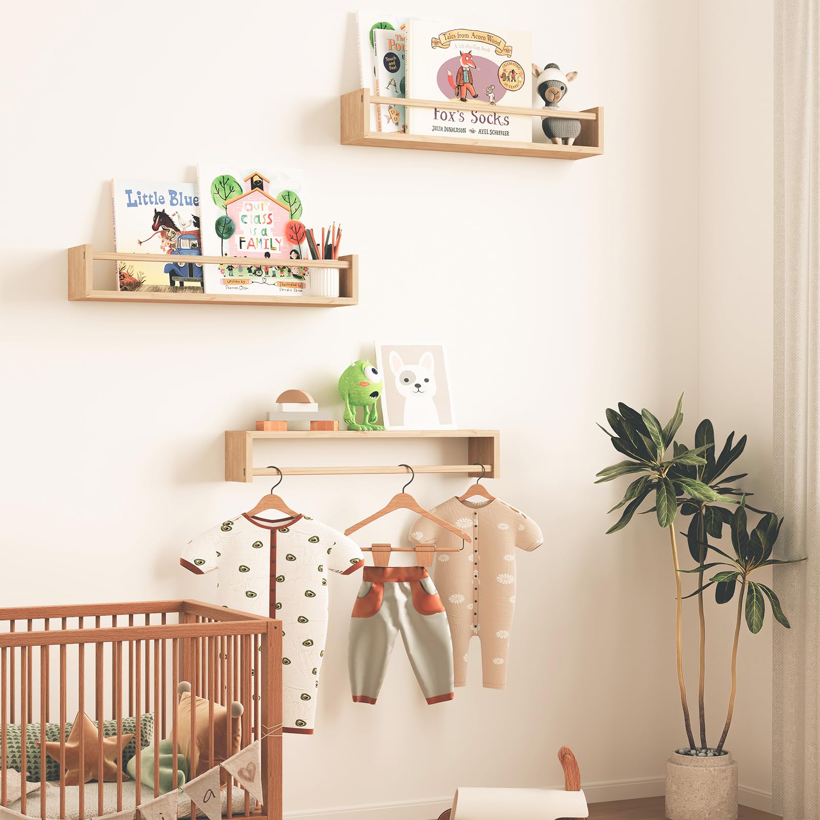 Fixwal Floating Wall Bookshelves, Baby Nursery Decor, 16.5 Inch Solid Wood Shelves for Books, Toys and Decor Storage (Natural Wood) - WoodArtSupply