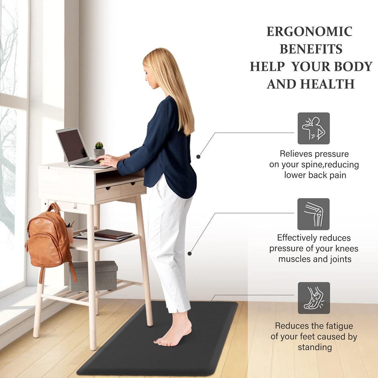 HappyTrends 2 PCS Kitchen Mat Cushioned Anti-Fatigue Floor Mat, Heavy Duty Ergonomic Comfort Foam Standing Mat, Waterproof Non-Slip Kitchen Rugs for HappyTrends