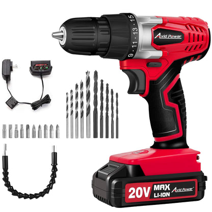 AVID POWER 20V MAX Lithium lon Cordless Drill Set, Power Drill Kit with Battery and Charger, 3/8-Inch Keyless Chuck, Variable Speed, 16 Position and - WoodArtSupply