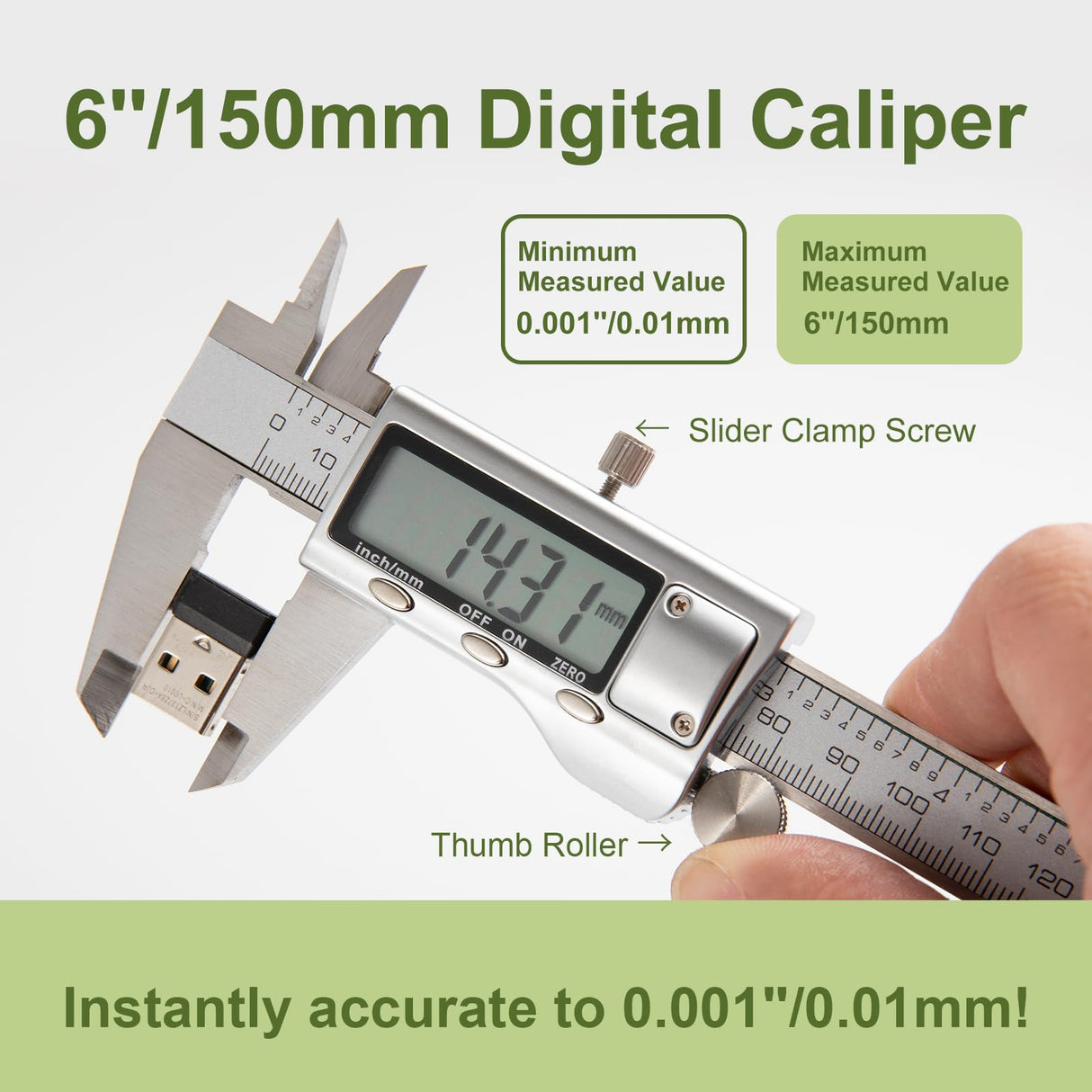 SCITOOLS All-Metal Digital Caliper 0-6"Measuring Tool, Micrometer Caliper with Auto-Off Feature, Interchangeable Between inches and millimeters for SCITOOLS