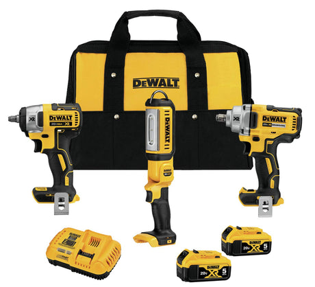 DEWALT 20V MAX XR Impact Wrench Combo Kit, 1/2-Inch & 3/8-Inch with LED Handheld Area Light, 3-Tool (DCK302P2) DEWALT