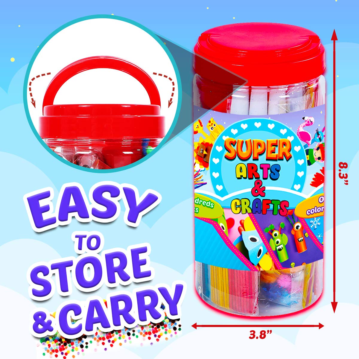 Goody King Arts and Crafts Supplies for Kids - Craft Art Supply Jar Kit for Student Age 4 5 6 7 8 9 10 Year Old Crafting Activity - Collage Arts Set Goody King