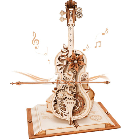ROBOTIME AMK63 3D Puzzles for Adults, Mechanical Wooden Music Box Puzzle Kit, Magic Cello Model Kits to Build, Unique Gift for Her/Him Aesthetic Desk ROBOTIME