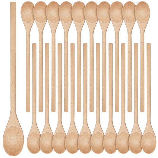40 Pieces 12 Inch Wooden Kitchen Spoons Long Handle Wooden Cooking Mixing Oval Spoons Wooden Tasting Spoons Mixing Baking Serving Utensils Puppets