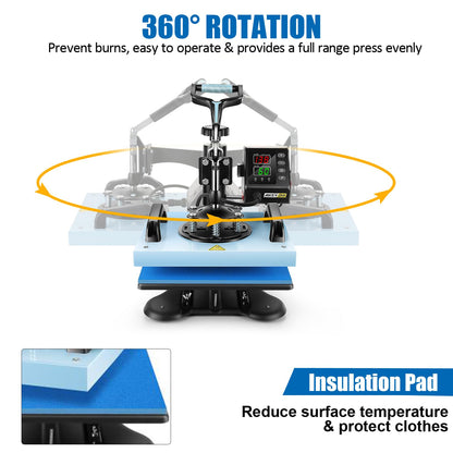 Heat Press Machine for Tshirts, 12"x10'' Heat Press, 650W Heat Transfer Machine, Heat Printing Press for Sublimation with 360 Degree Rotation Swing