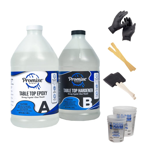 Epoxy Resin Promise Epoxy- Clear Coat Table Top | 2-Part 1 Gal (0.5 Gal Epoxy Resin & 0.5 Gal Hardener Set)| Resin Epoxy Kit with Mixing Cups, Stir