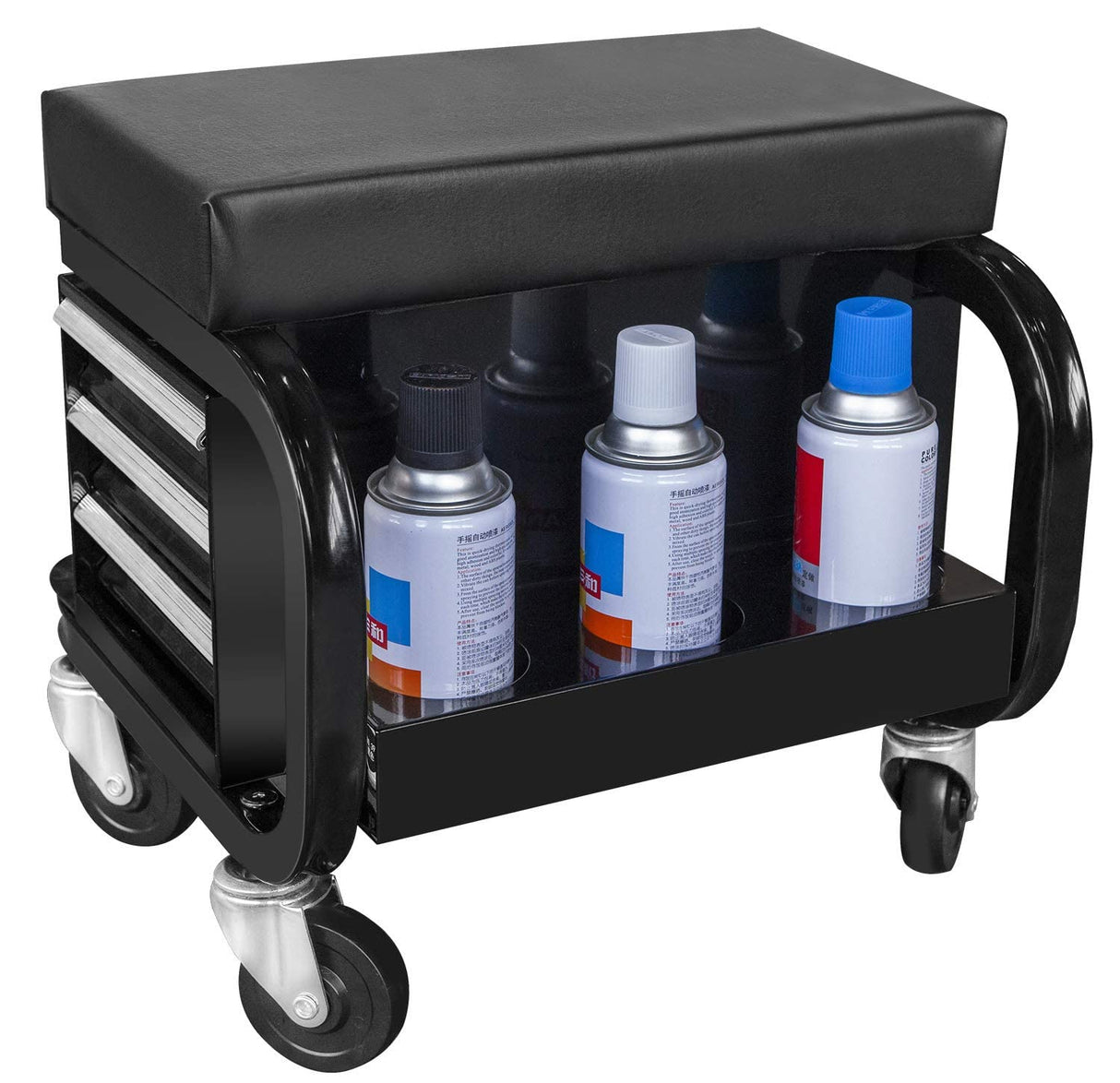 ROAD DAWG APD2016AD Torin Rolling Tool Chest/Tool Box with 3 Drawers and Wheels, Padded Mechanic Stool Creeper Seat, Black ROAD DAWG