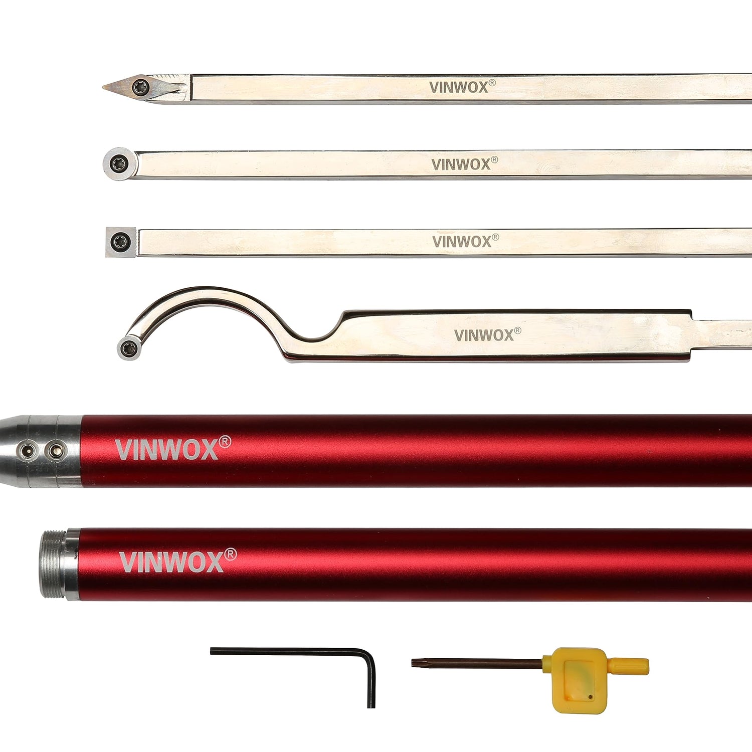 VINWOX 8 PCS Carbide Wood Lathe Turning Tool Set, Carbide Lathe Turning Tool, Including Swan Neck Hollower, Rougher, Finisher, Detailer, Pen Turning VINWOX