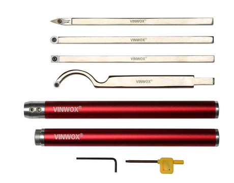 VINWOX 8 PCS Carbide Wood Lathe Turning Tool Set, Carbide Lathe Turning Tool, Including Swan Neck Hollower, Rougher, Finisher, Detailer, Pen Turning VINWOX