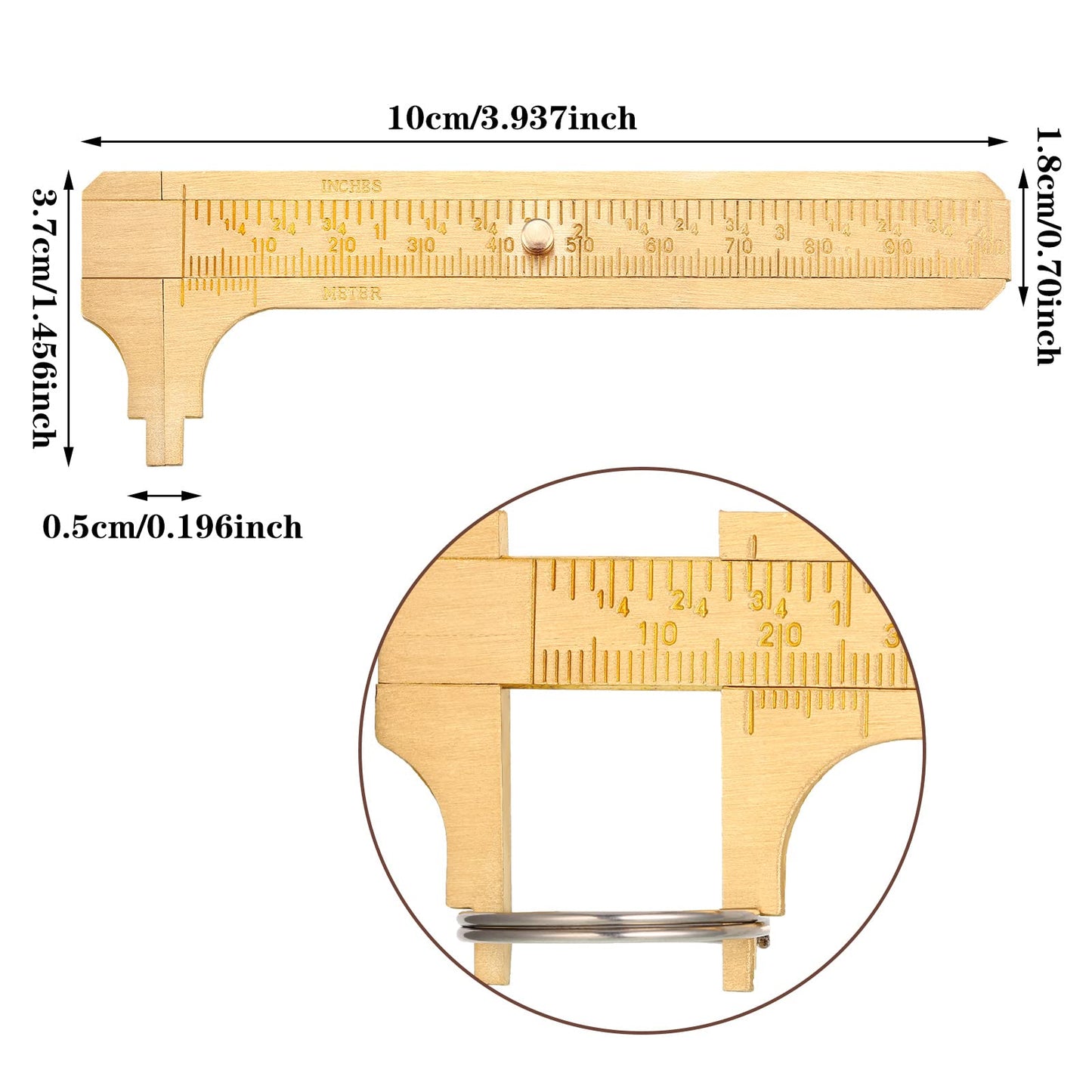 2 Pcs Brass Vernier Caliper Pocket Caliper Handy Caliper Measuring Mini Tool Double Scale Sliding Gauge Metal Pocket Ruler for Bead Wire Jewels Rings - WoodArtSupply