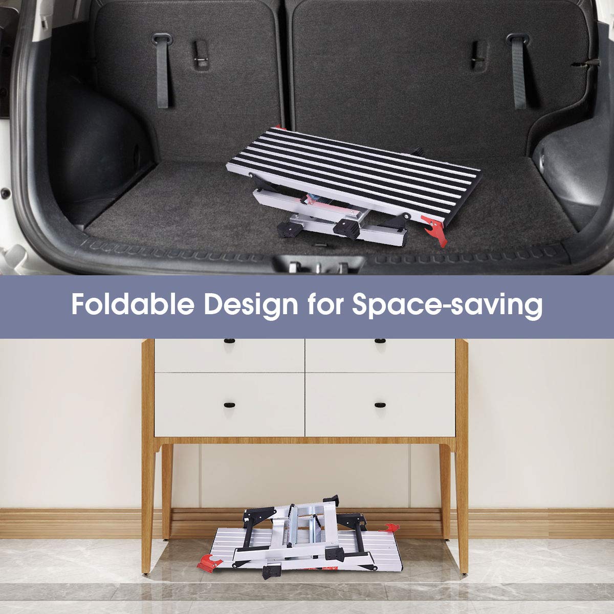 ERGOMASTER Work Platform Bench Aluminum Drywall Safe CE Approved of Capacity 330 LBS Heavy Duty Portable Bench Folding Ladders with Non Skid Rubber ERGOMASTER