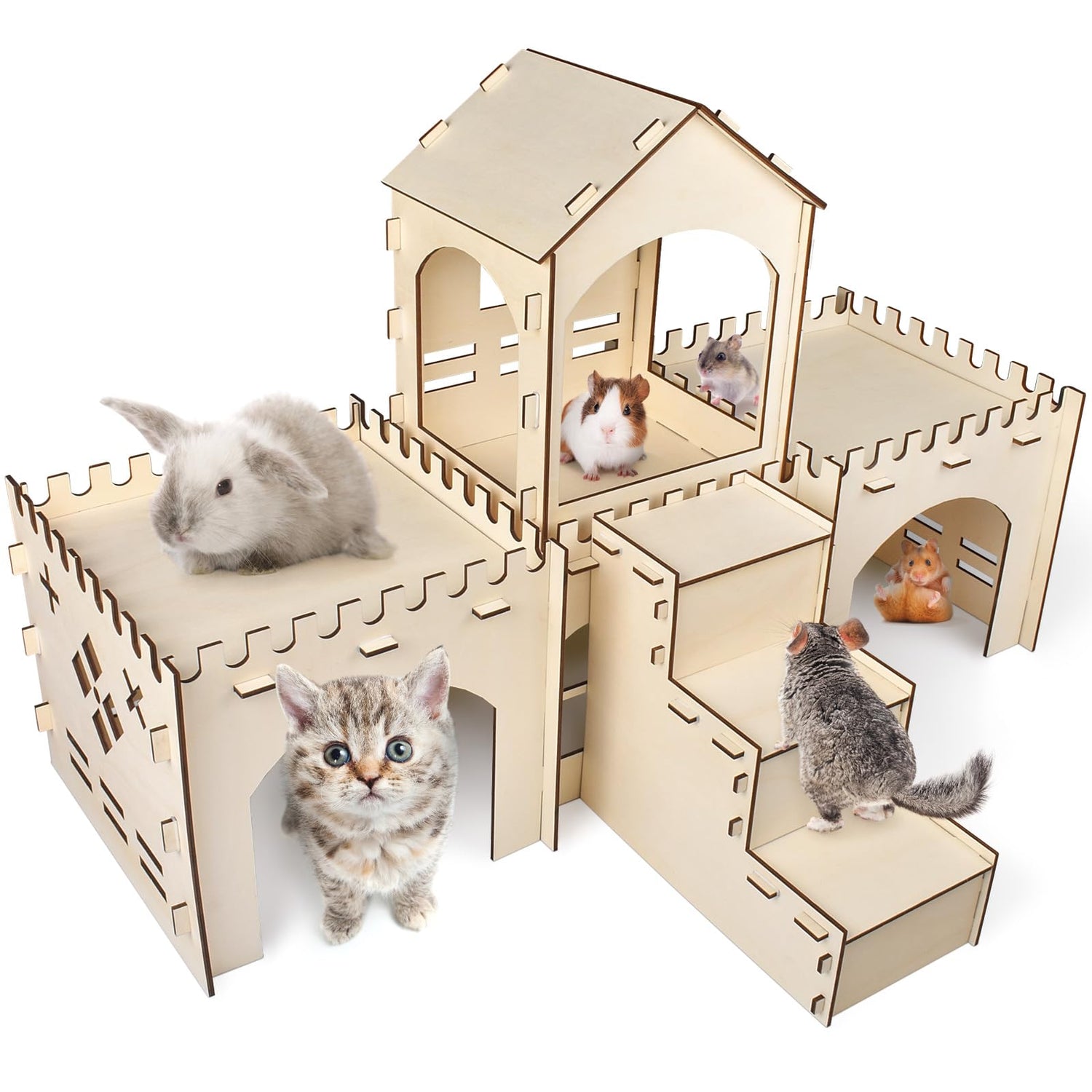 Bissap Wooden Rabbit Hideout Castle, Extra Large Bunny Houses and Hideouts Indoor Outdoor Rabbit Hidey Habitat for Bunnies Chinchillas Hamsters Bissap