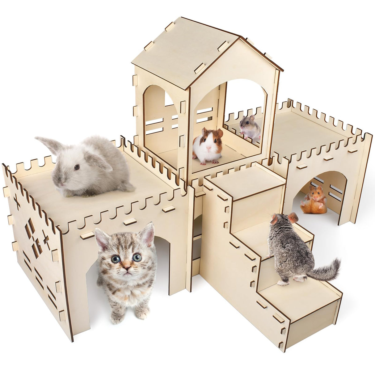 Bissap Wooden Rabbit Hideout Castle, Extra Large Bunny Houses and Hideouts Indoor Outdoor Rabbit Hidey Habitat for Bunnies Chinchillas Hamsters Bissap
