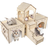 Bissap Wooden Rabbit Hideout Castle, Extra Large Bunny Houses and Hideouts Indoor Outdoor Rabbit Hidey Habitat for Bunnies Chinchillas Hamsters Bissap