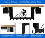 Bike Rack Wall Mount with Shelf and 8 Hooks Offer Horizontal Indoor Bike Storage for Sheds Garages. Wooden Bike Rack Bracket for Road, Mountain, wisnew