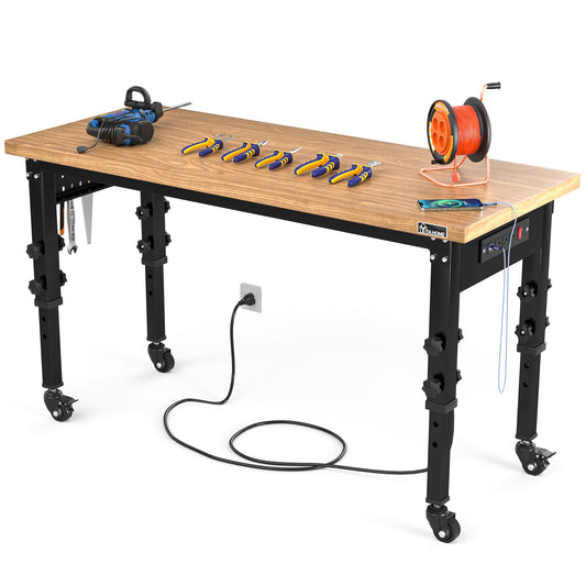 YITAHOME Workbench for Garage 48" L X 20" W Adjustable Workbench with Wheels, Heavy-Duty Worktable W/Pegboard & Power Outlets, 1600 LBS Load - WoodArtSupply