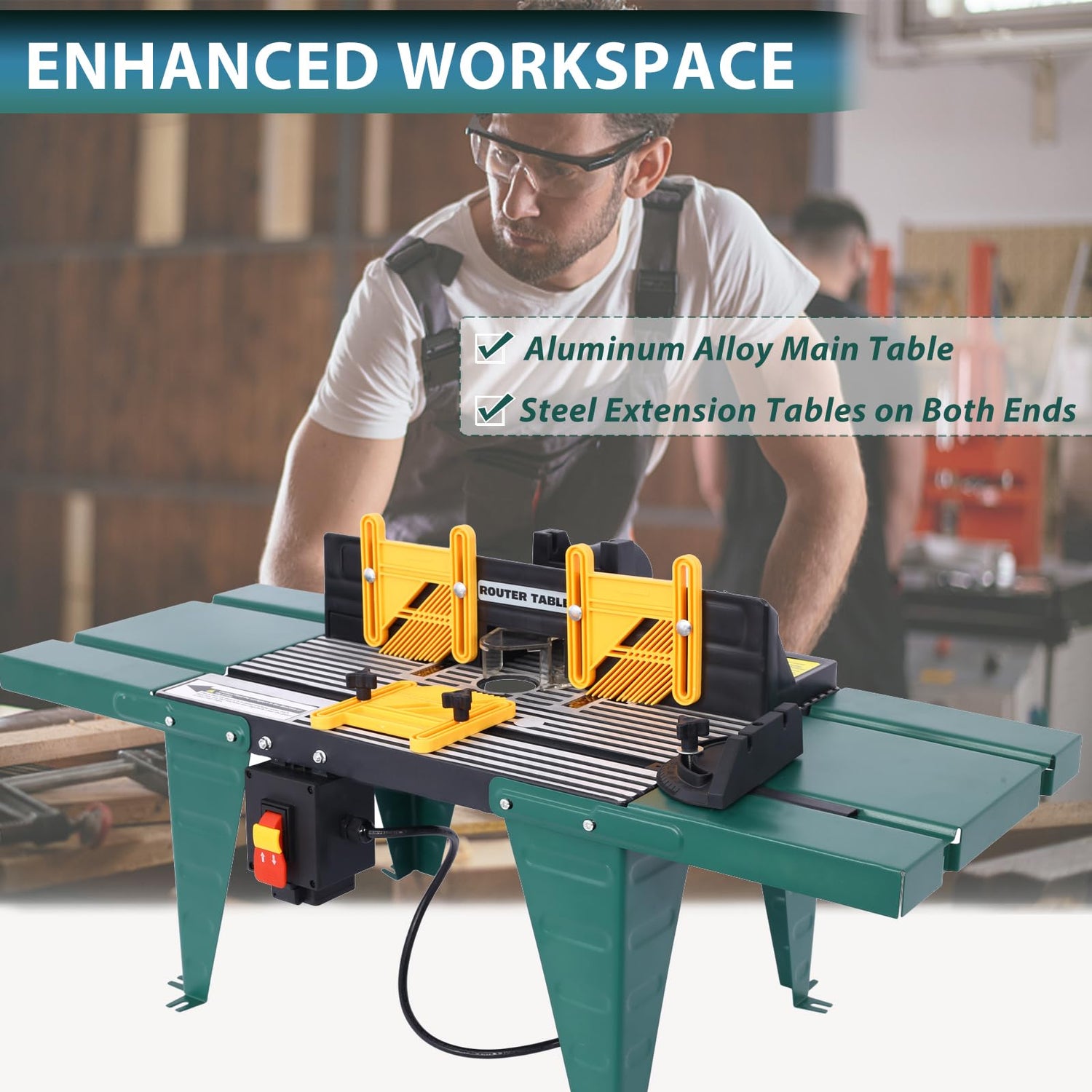 Electric Router Table, Universal Benchtop Router Tables Top with Steel Stand & Adjustable Fence Wood Working Router Table Precise Routing Table Nanberone
