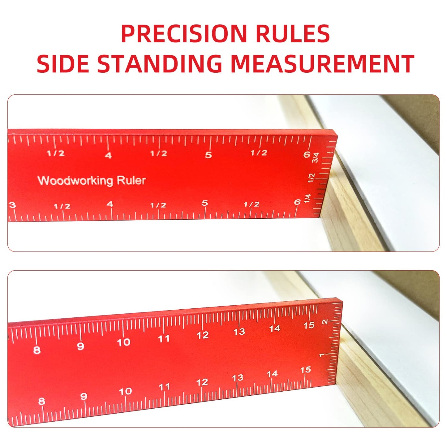 Precision Pocket Ruler Metal Slide Rule Inch and Metric, 3Pcs Aluminum Woodworking Rulers with Slide Stop T-Type Scribing Ruler Square Ruler T Track