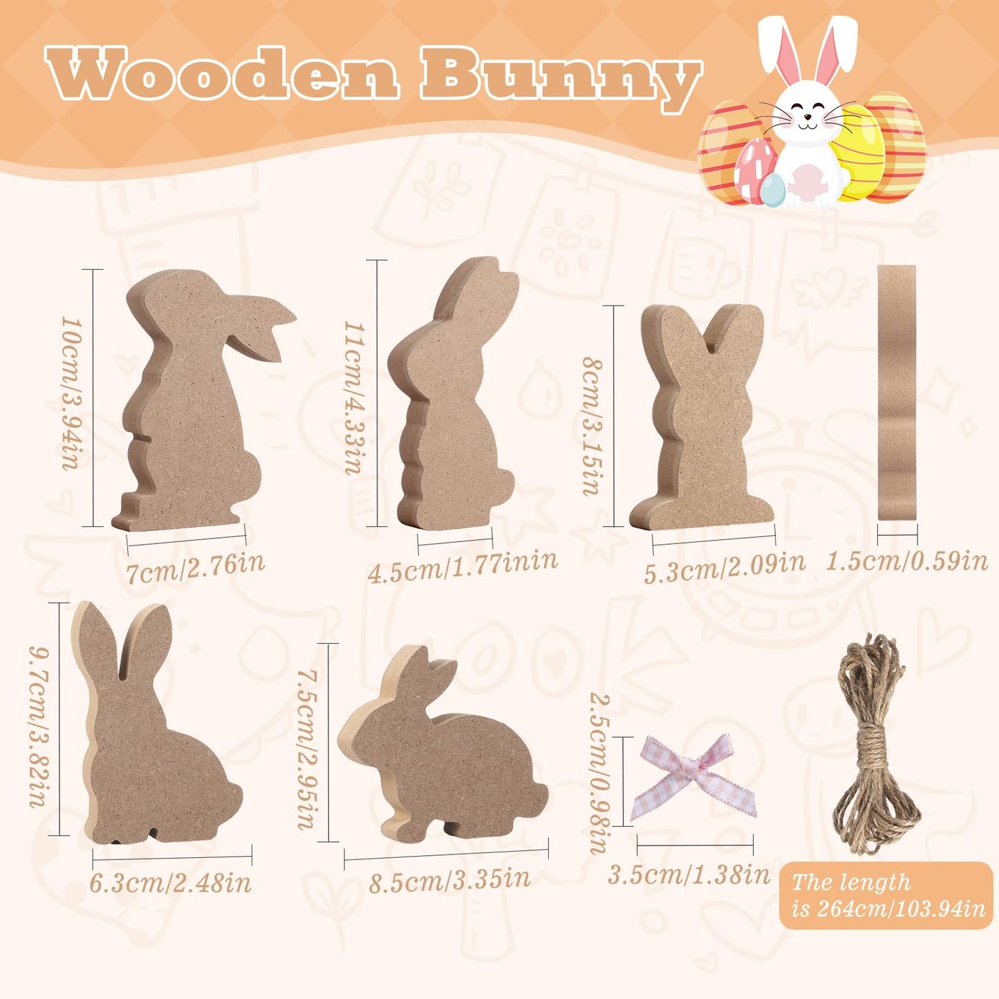 TXIN 6 Pieces Easter Bunny Table Wood Signs Unfinished Rabbit Wood Blocks Easter Wood Bunny Cutouts with 6 Bowknot for Easter Spring DIY Crafts - WoodArtSupply