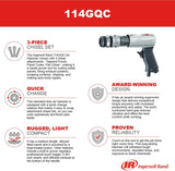 Ingersoll Rand 114GQC Air Hammer - 3 PC Chisel Set with Tapered Punch, Panel Cutter, Flat Chisel, 2-5/8 Inch stroke, 3500 BPM, Lightweight, Compact, Ingersoll Rand