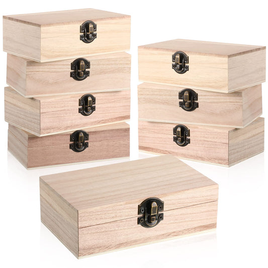 Yookeer Unfinished Wooden Boxes with Hinged Lid Wood Bulk Box for Crafts Rectangle Keepsake Box Front Clasp Wooden Storage Box for Crafts Paint DIY