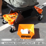 DNA Motoring TOOLS-00189 Mechanic Stool - 25-1/2" x 13" x 12" (L x H x W), Rolling Work Seat w/Lockable Swivel Wheels and Storage Tool Tray DNA MOTORING