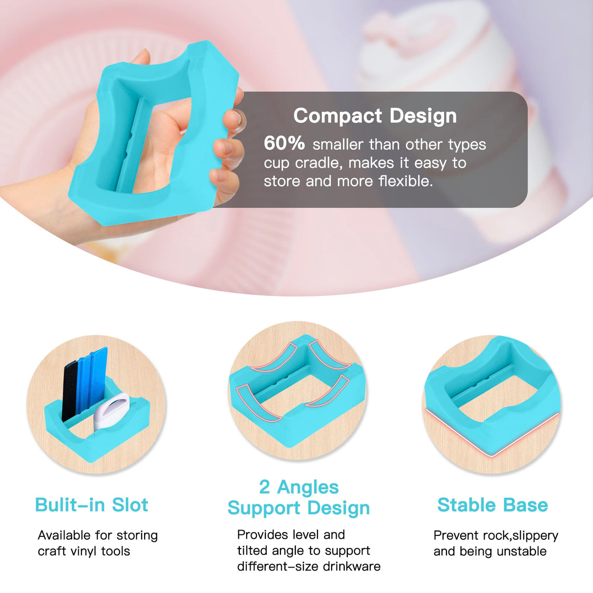 2PACK Silicone Cup Cradle for Tumbler with Built-in Slot,Tumbler Holder for Crafts Use to Apply Vinyl Decals for Tumblers and Alignment of Decals on FABULWAY